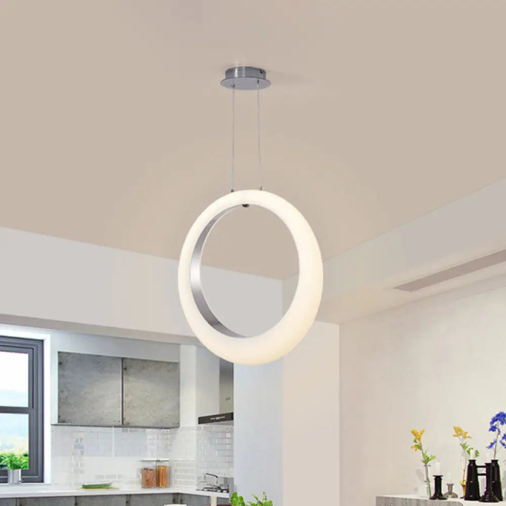 Sleek Acrylic Hoop Pendant Light With Led White And Silver For Ceiling Or Hanging