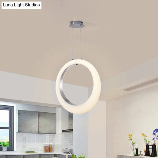 White And Silver Led Acrylic Pendant Light With Hoop Drop Simplistic Design