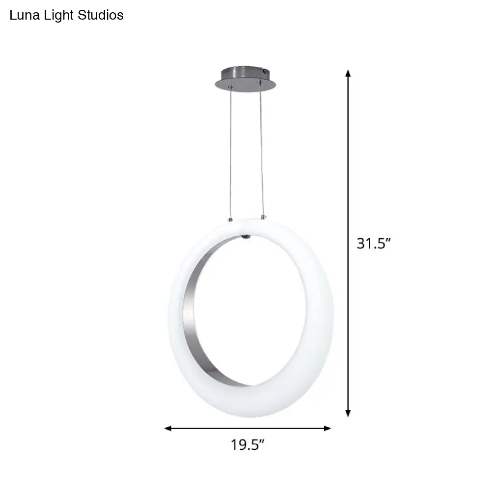 Sleek Acrylic Hoop Pendant Light With Led White And Silver For Ceiling Or Hanging