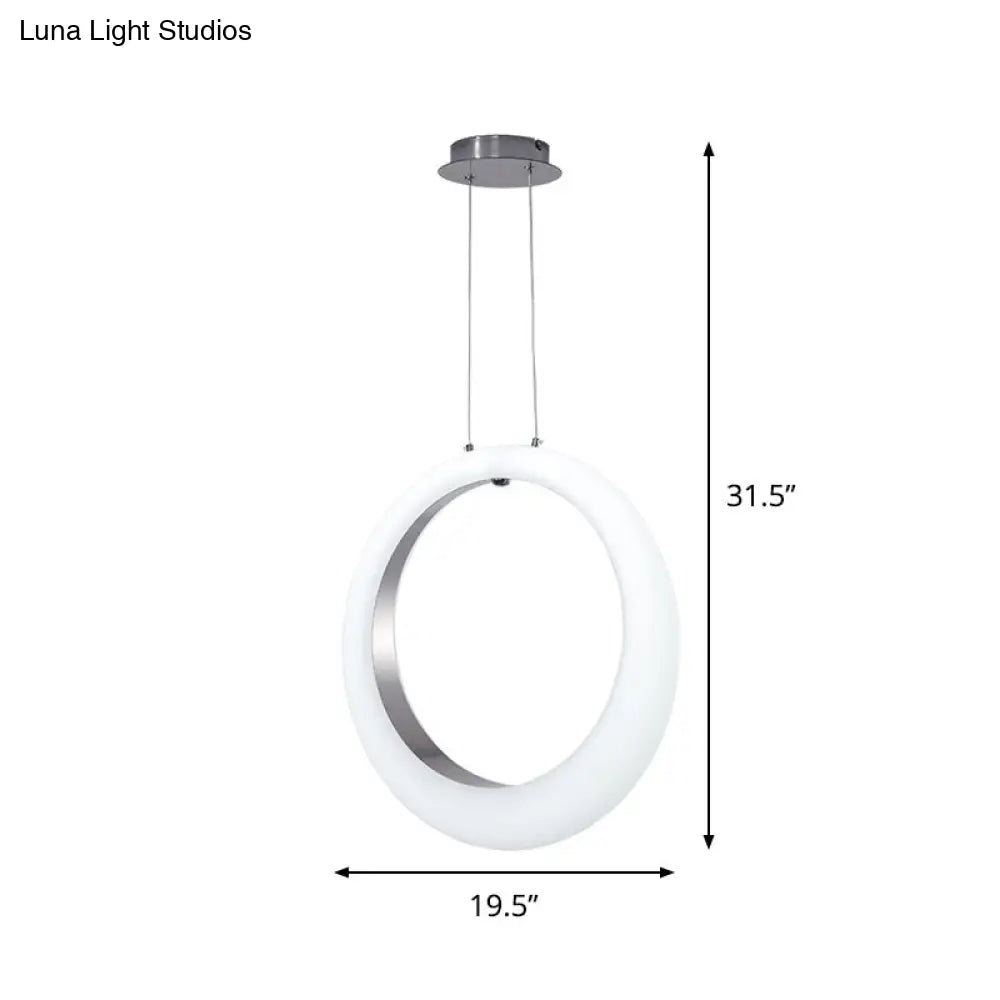 White And Silver Led Acrylic Pendant Light With Hoop Drop Simplistic Design