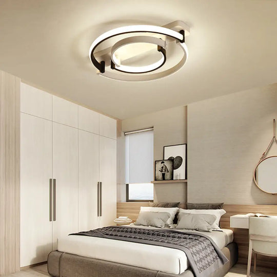 Sleek Acrylic Led Bedroom Ceiling Lamp In Warm/White Light - Black/White Flush Mount Various Sizes