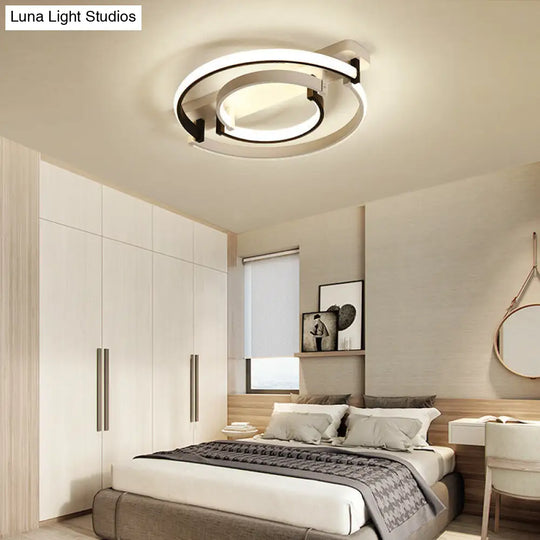Sleek Acrylic Led Bedroom Ceiling Lamp In Warm/White Light - Black/White Flush Mount Various Sizes