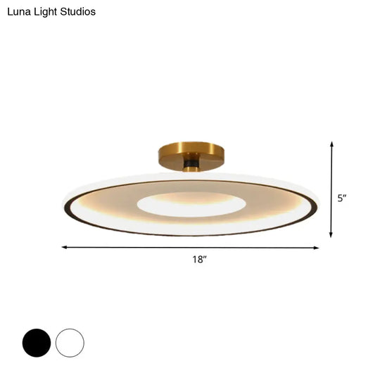 Sleek Acrylic Led Close To Ceiling Light In White/Gold Or Black/Gold 18/21.5 Dia