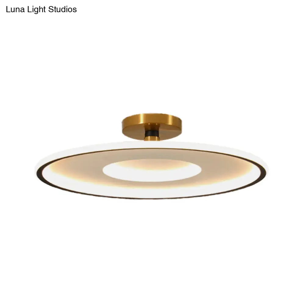 Sleek Acrylic Led Close To Ceiling Light In White/Gold Or Black/Gold 18’/21.5’ Dia