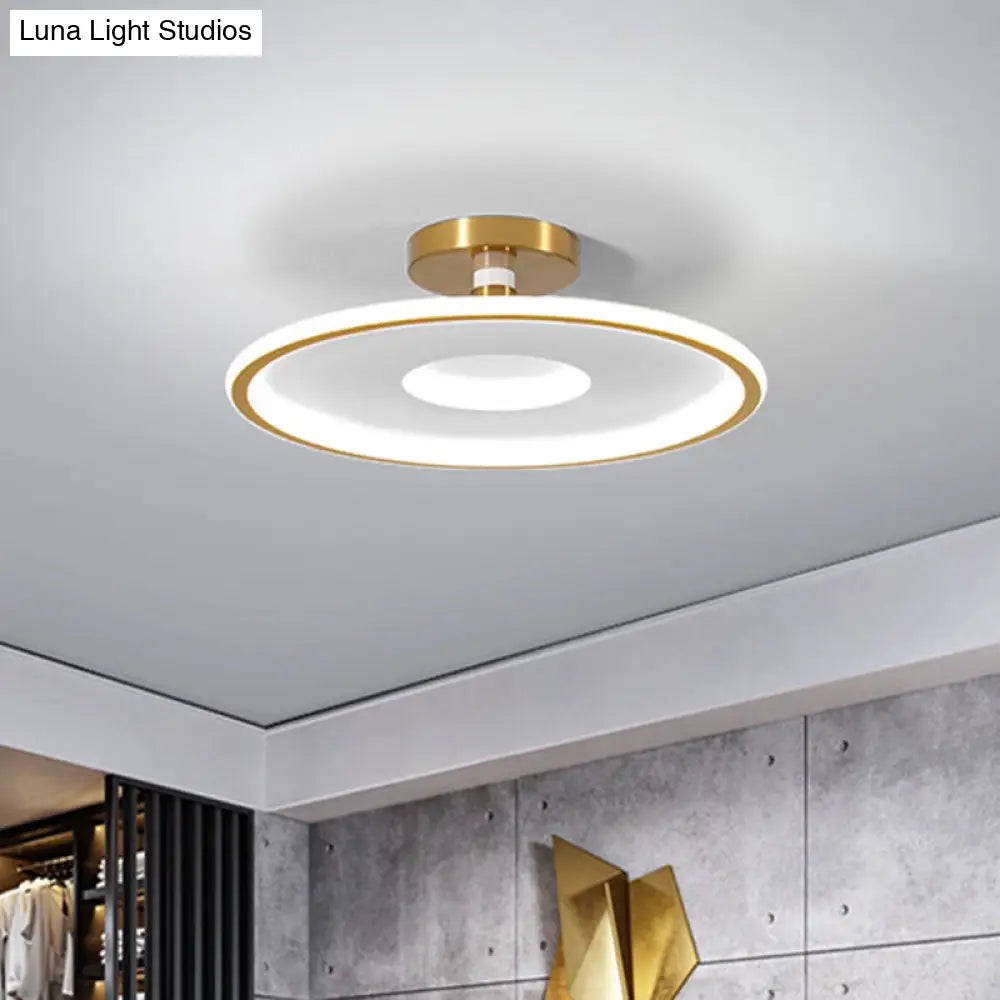 Sleek Acrylic Led Close To Ceiling Light In White/Gold Or Black/Gold 18/21.5 Dia