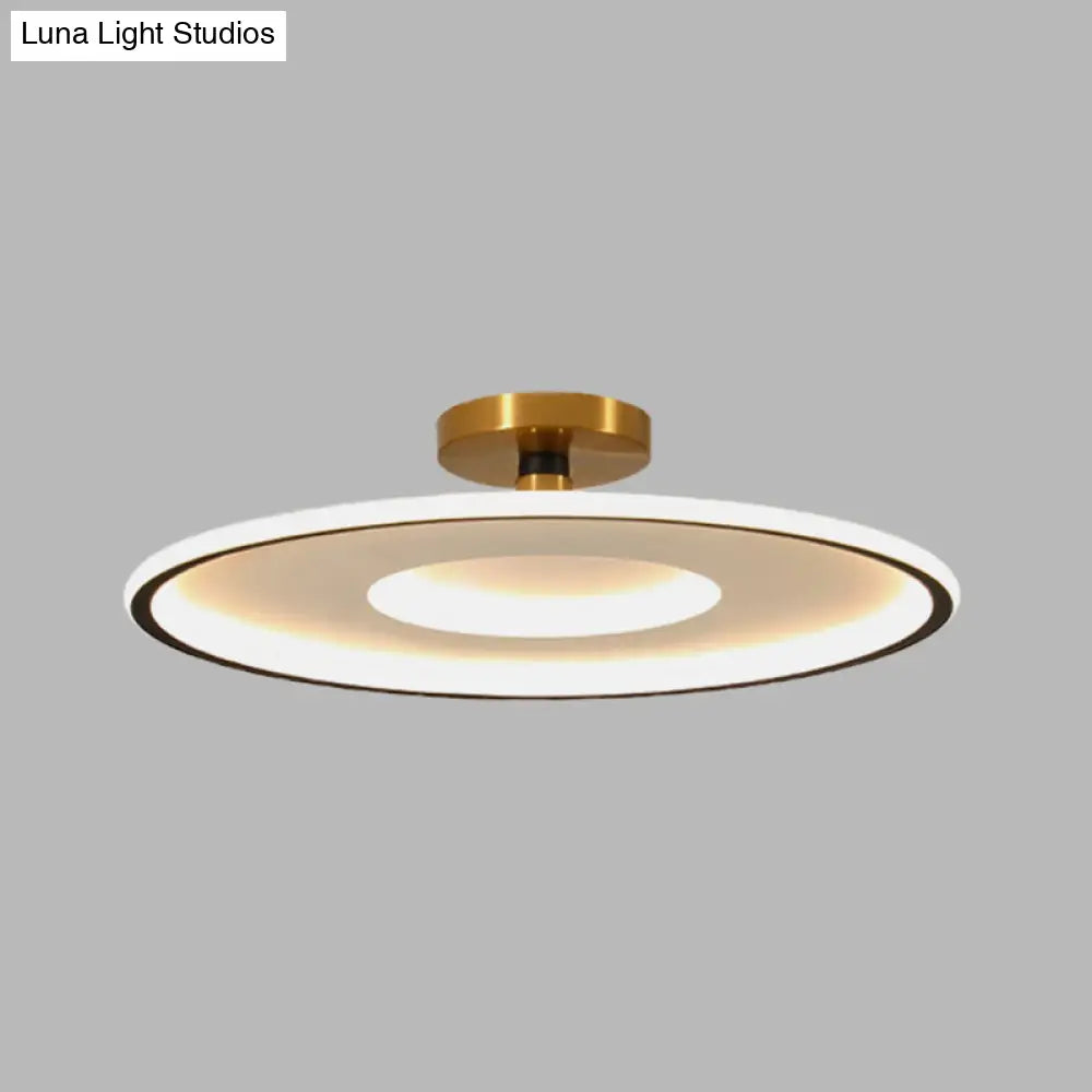 Sleek Acrylic Led Close To Ceiling Light In White/Gold Or Black/Gold 18/21.5 Dia