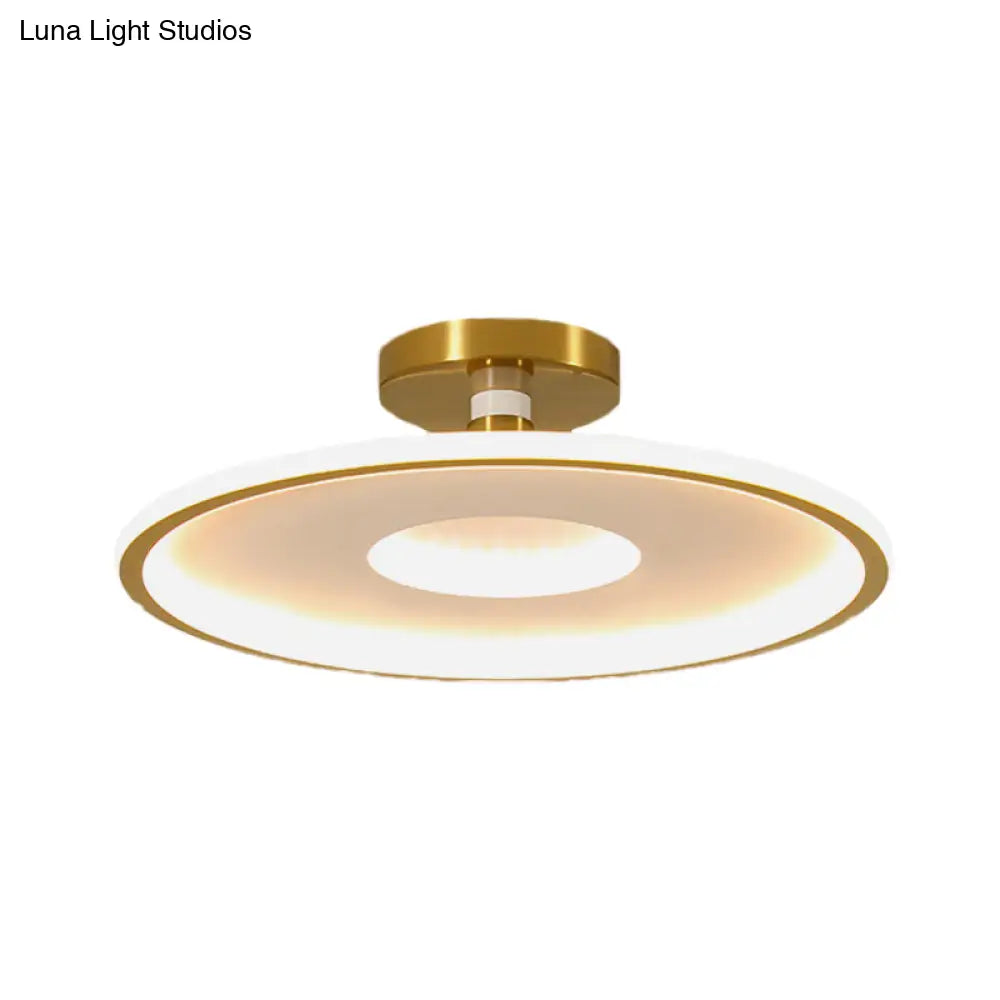 Sleek Acrylic Led Close To Ceiling Light In White/Gold Or Black/Gold 18’/21.5’ Dia