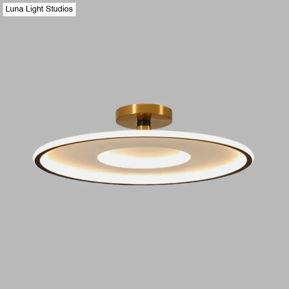 Sleek Acrylic Led Close To Ceiling Light In White/Gold Or Black/Gold 18’/21.5’ Dia