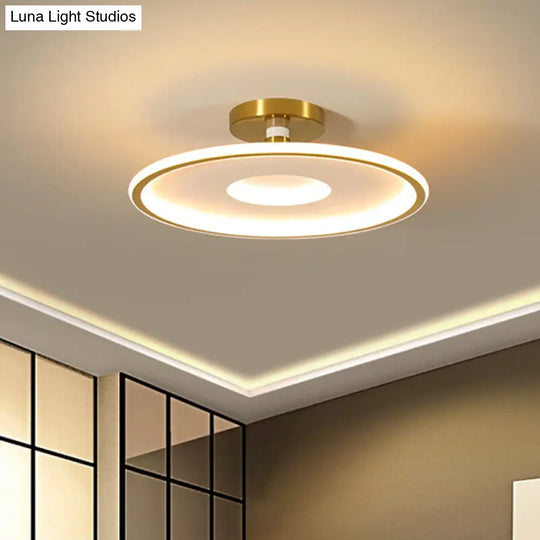 Sleek Acrylic Led Close To Ceiling Light In White/Gold Or Black/Gold 18/21.5 Dia White-Gold / 18