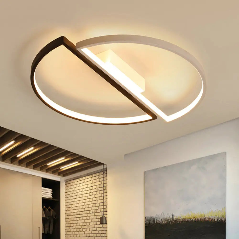 Sleek Acrylic Round Led Flush Mount Ceiling Light In Monochrome Black And White Black - White / 18’