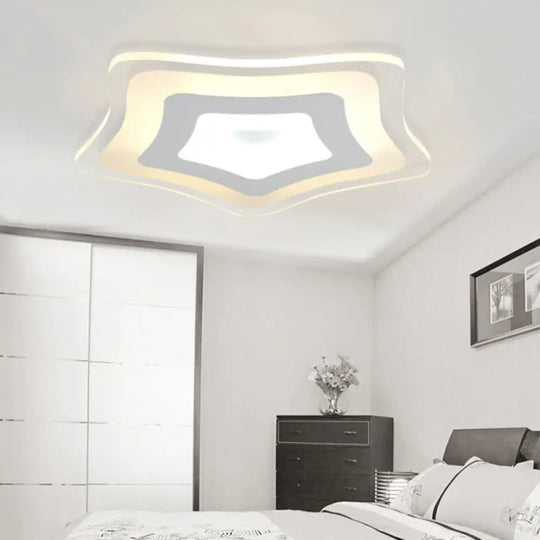 Sleek Acrylic Star Ceiling Lamp: Modern Led Flush Light In White Ideal For Hotels / 16.5’ Warm