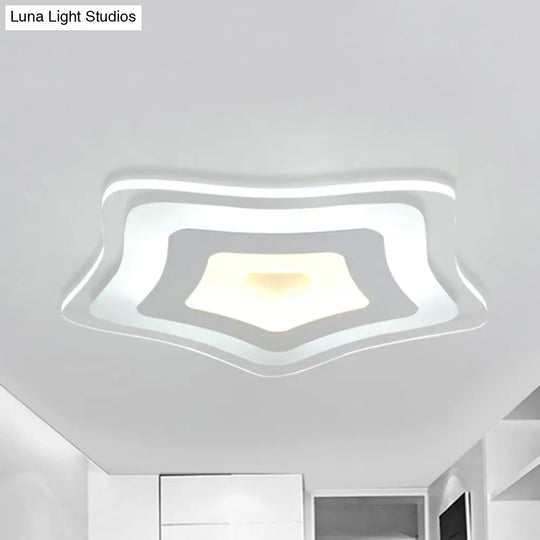 Sleek Acrylic Star Ceiling Lamp: Modern Led Flush Light In White Ideal For Hotels