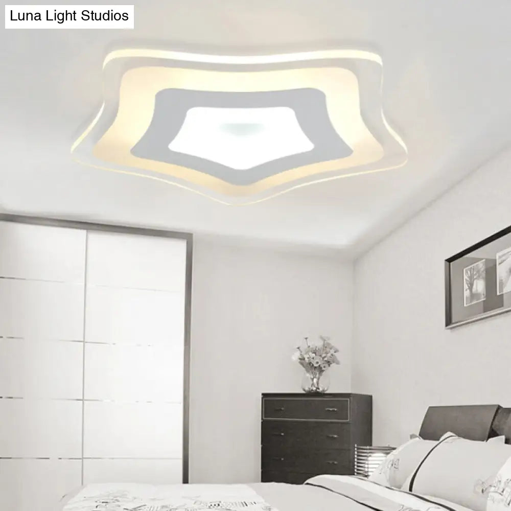 Sleek Acrylic Star Ceiling Lamp: Modern Led Flush Light In White Ideal For Hotels / 16.5 Warm