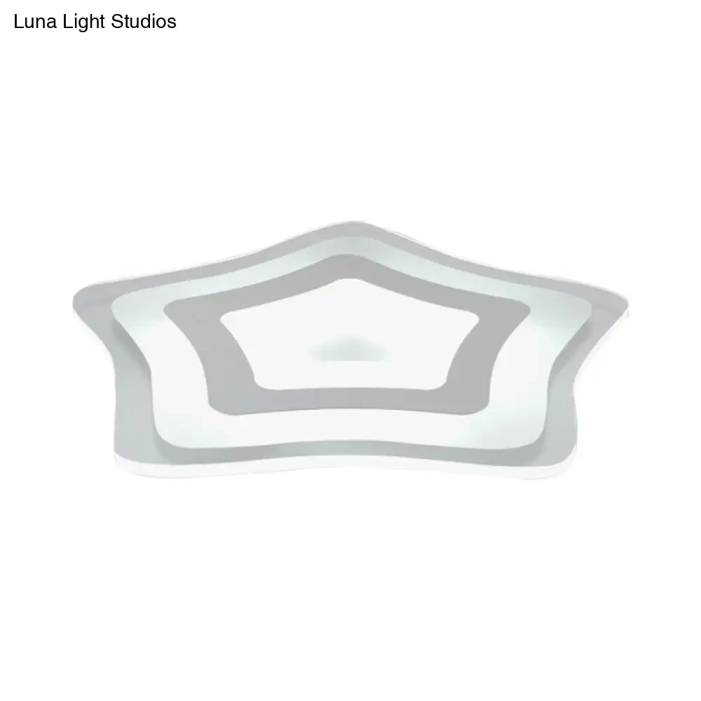 Sleek Acrylic Star Ceiling Lamp: Modern Led Flush Light In White Ideal For Hotels