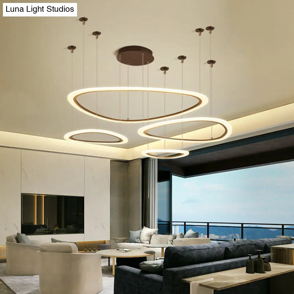 Sleek Acrylic Tiered Ceiling Chandelier With 3/4 Brown Pendant Heads In A Choice Of White Warm Or