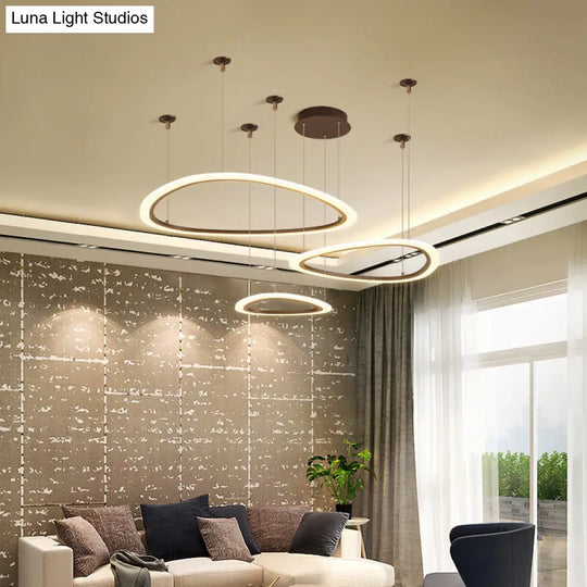 Sleek Acrylic Tiered Ceiling Chandelier With 3/4 Brown Pendant Heads In A Choice Of White Warm Or