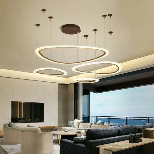 Sleek Acrylic Tiered Ceiling Chandelier - 3/4 Heads Elegant Brown Pendant Light Fixture In