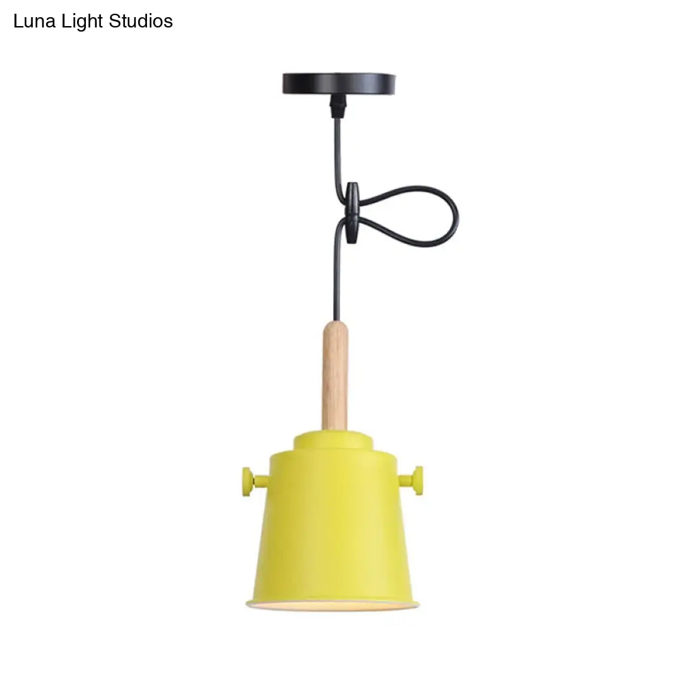 Sleek Adjustable Cord Single Light Pendant Lamp - Modern Metal And Wood Hanging
