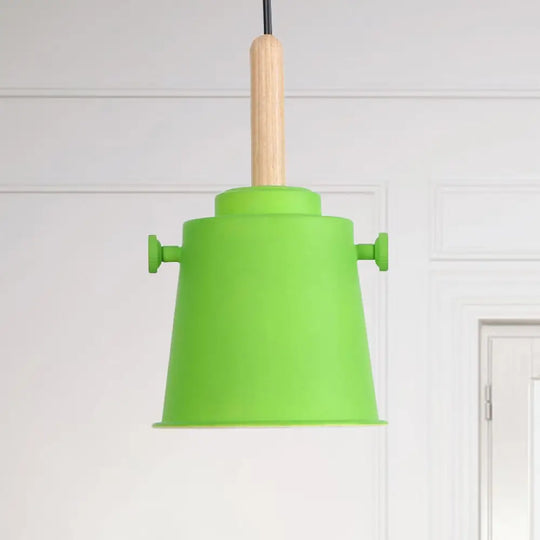 Sleek Adjustable Cord Single Light Pendant Lamp - Modern Metal And Wood Hanging Green