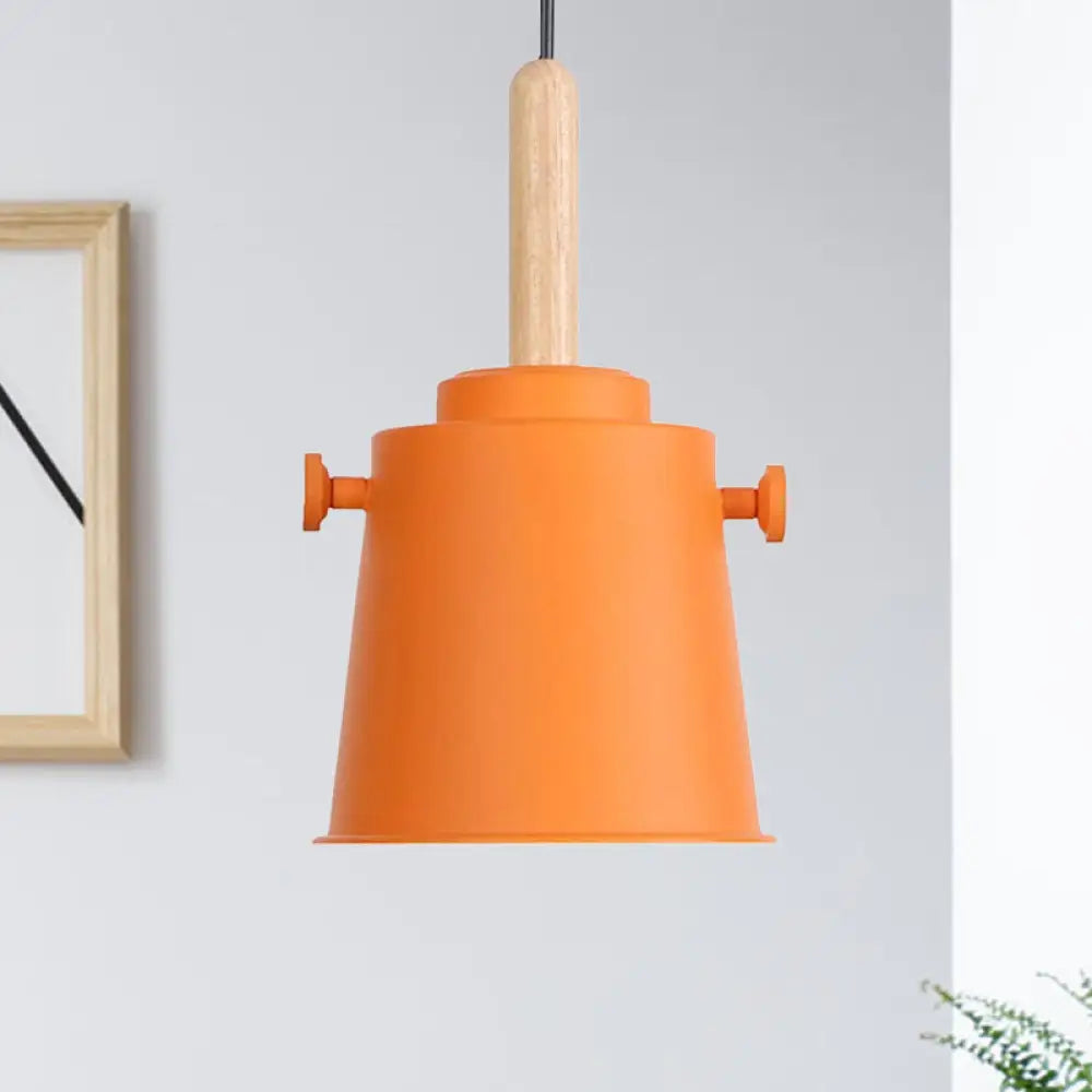 Sleek Adjustable Cord Single Light Pendant Lamp - Modern Metal And Wood Hanging Orange