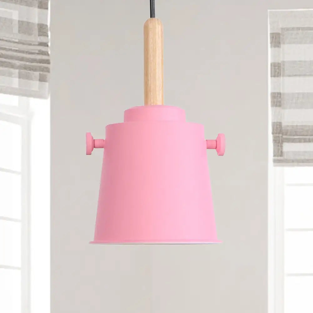 Sleek Adjustable Cord Single Light Pendant Lamp - Modern Metal And Wood Hanging Pink