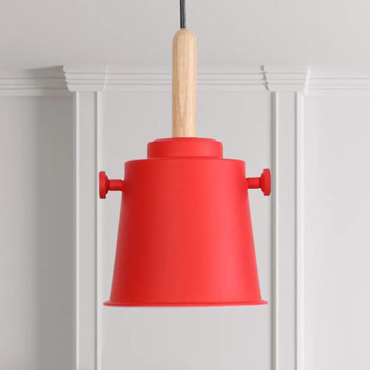 Sleek Adjustable Cord Single Light Pendant Lamp - Modern Metal And Wood Hanging Red