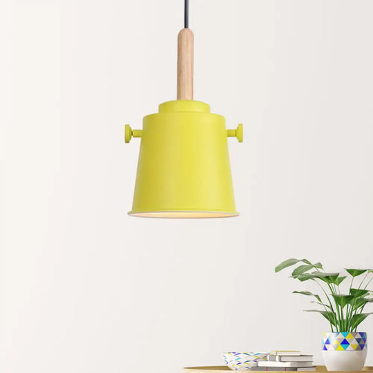 Sleek Adjustable Cord Single Light Pendant Lamp - Modern Metal And Wood Hanging Yellow