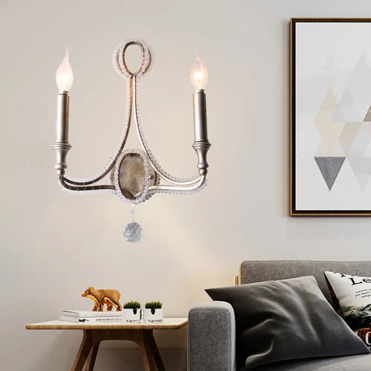 Sleek Aged Silver Metal Sconce - Elegant Wall Lighting For Living Room