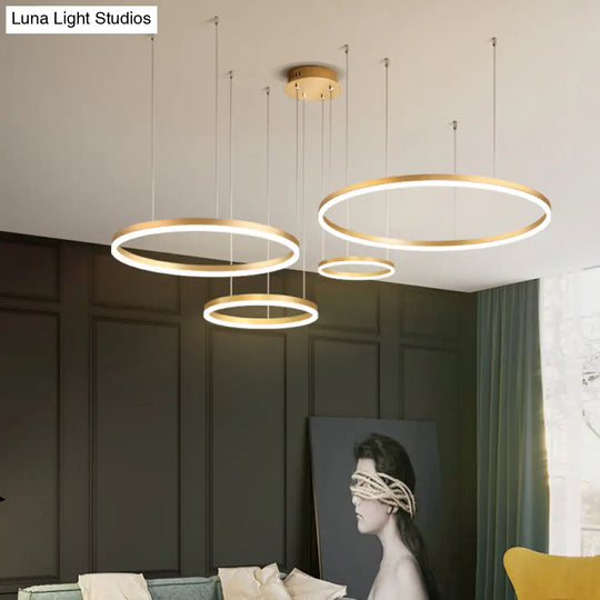 Sleek Aluminum Led Pendant Lamp: Stylish Chandelier For Living Room