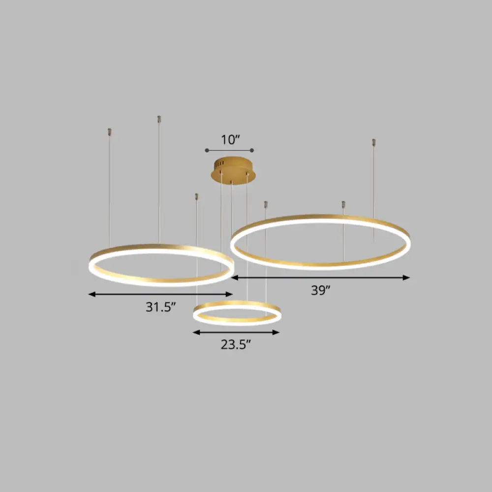 Sleek Aluminum Led Pendant Lamp: Stylish Chandelier For Living Room Gold / 39.5 White