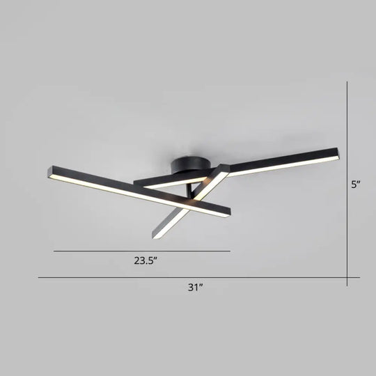 Sleek Aluminum Line Art Semi Mount Led Ceiling Light - Minimalist Metal Flush Fixture For Bedroom 3