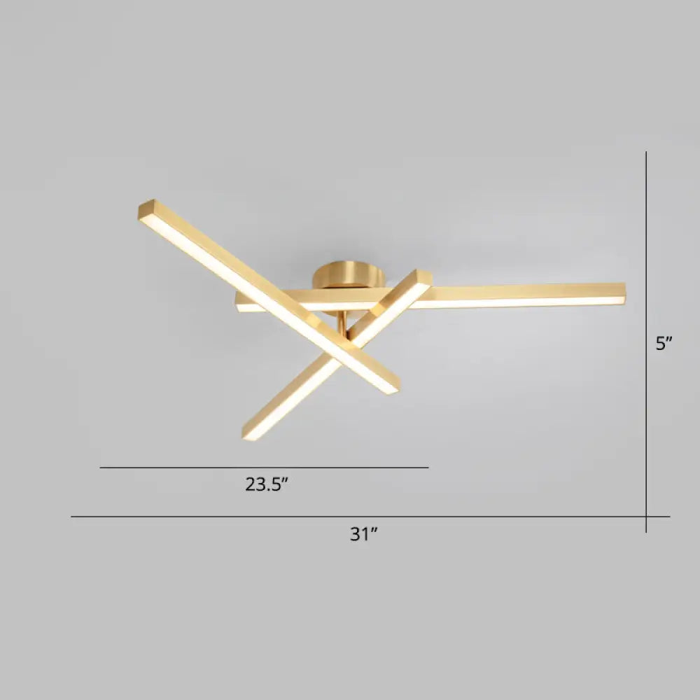 Sleek Aluminum Line Art Semi Mount Led Ceiling Light - Minimalist Metal Flush Fixture For Bedroom 3