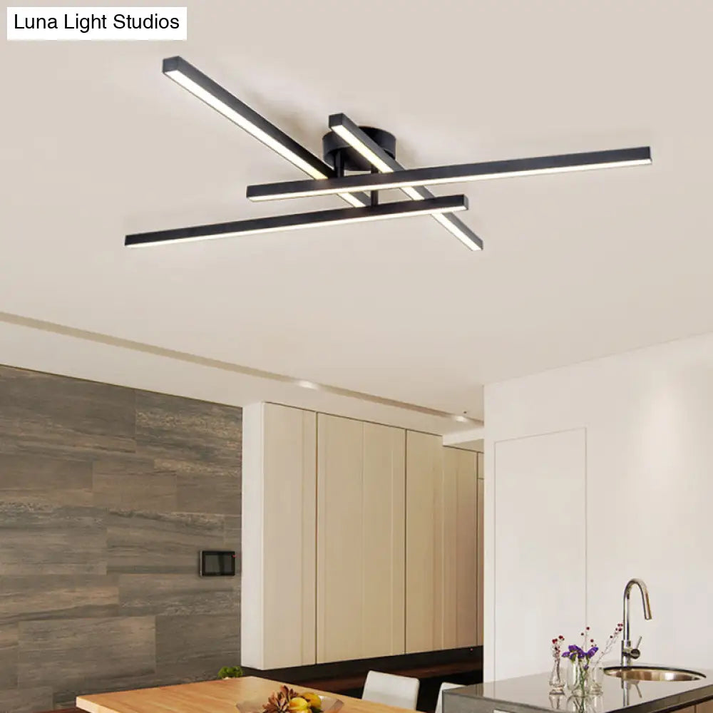 Sleek Aluminum Line Art Semi Mount Led Ceiling Light - Minimalist Metal Flush Fixture For Bedroom