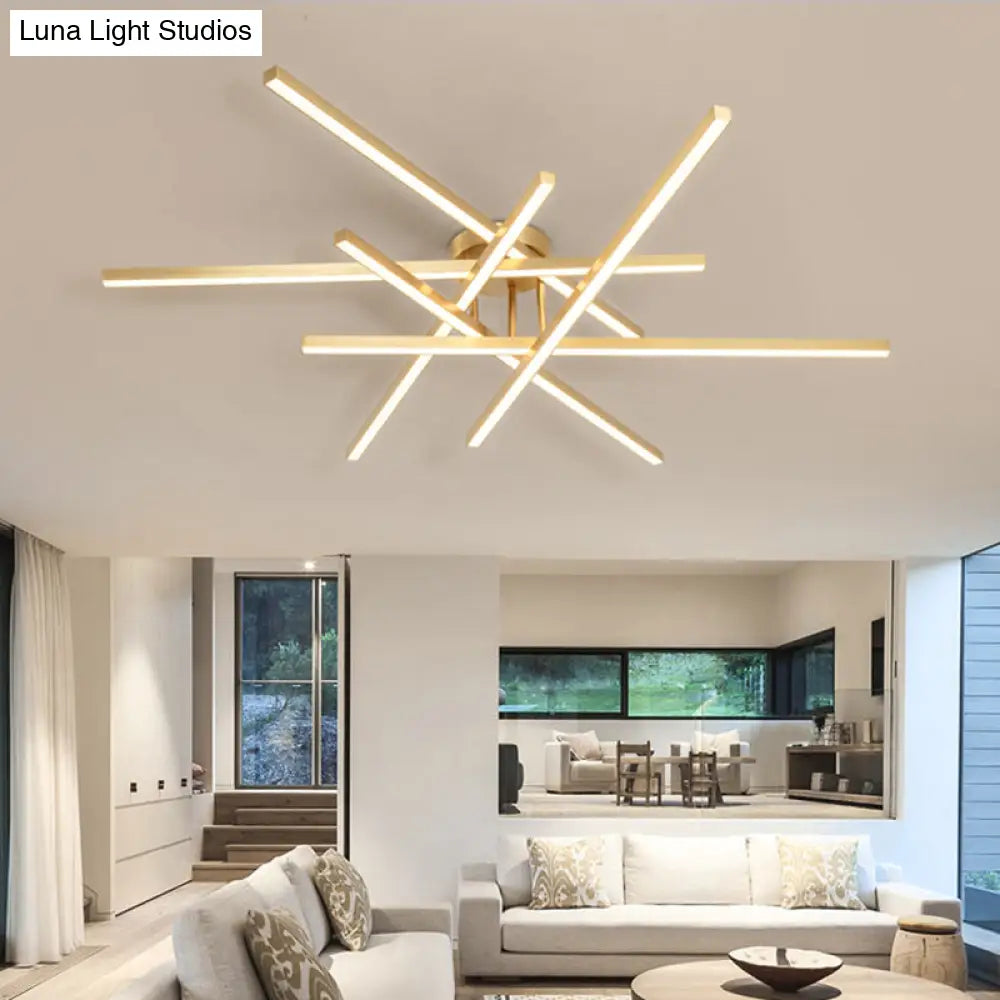 Sleek Aluminum Line Art Semi Mount Led Ceiling Light - Minimalist Metal Flush Fixture For Bedroom