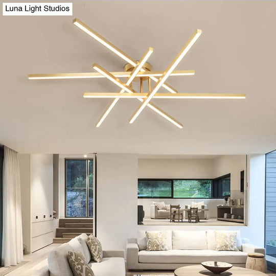 Sleek Aluminum Line Art Semi Mount Led Ceiling Light - Minimalist Metal Flush Fixture For Bedroom