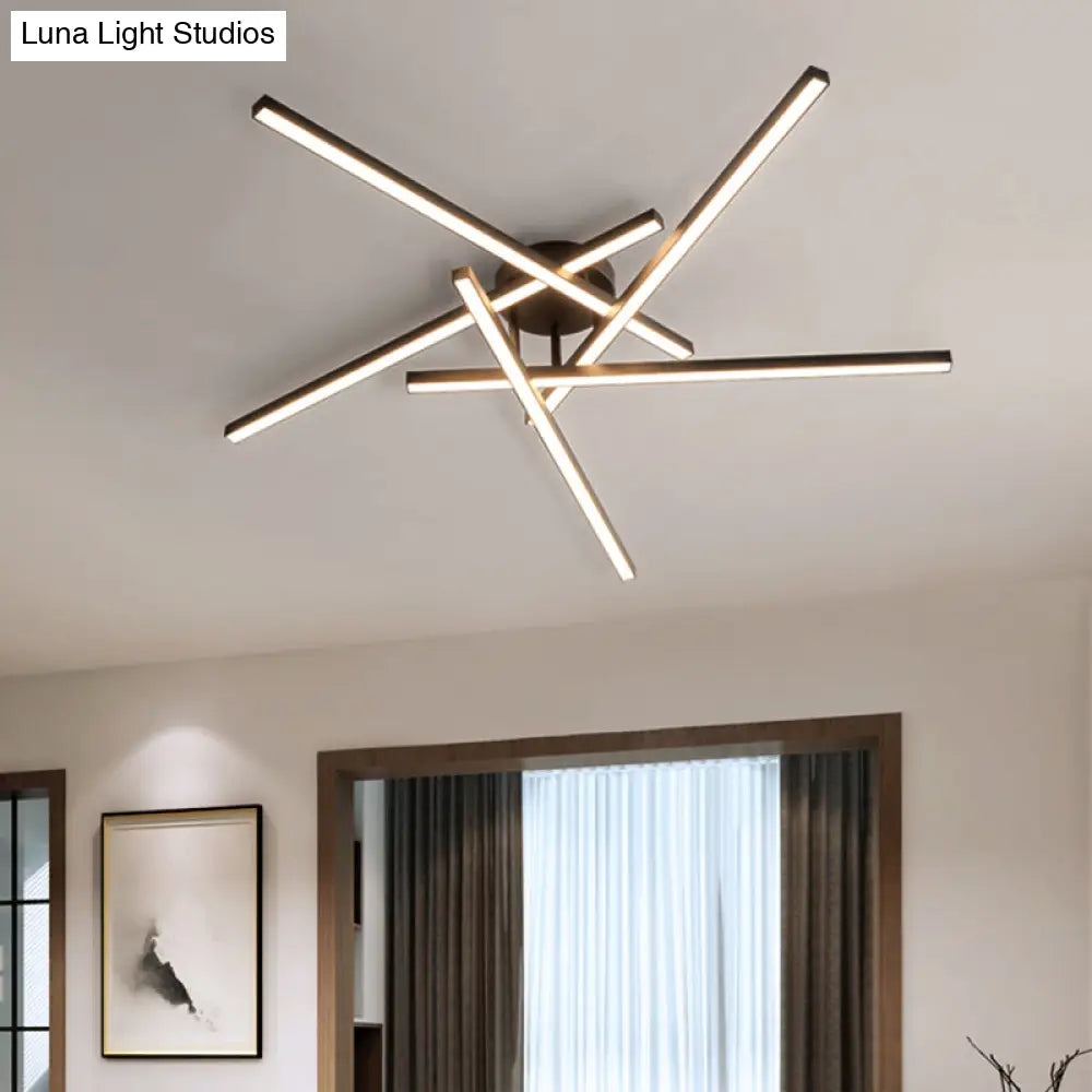 Sleek Aluminum Line Art Semi Mount Led Ceiling Light - Minimalist Metal Flush Fixture For Bedroom