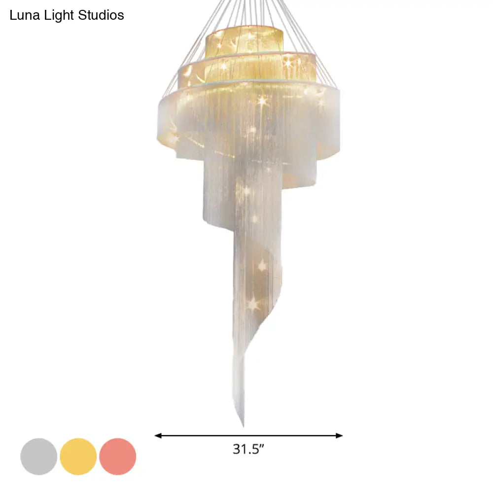 Sleek Aluminum Spiral Fountain Chandelier: Led Hanging Light For Modern Living Room