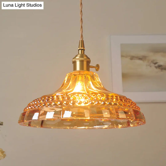 Sleek Amber Glass Pot Lid Pendant Light - Simplicity Style With 1-Bulb For Restaurants