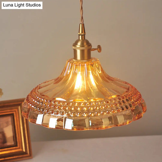 Amber Glass Pendant Light Fixture - Elegant Simplicity For Restaurants 1 Bulb Hanging Pot Lid Style