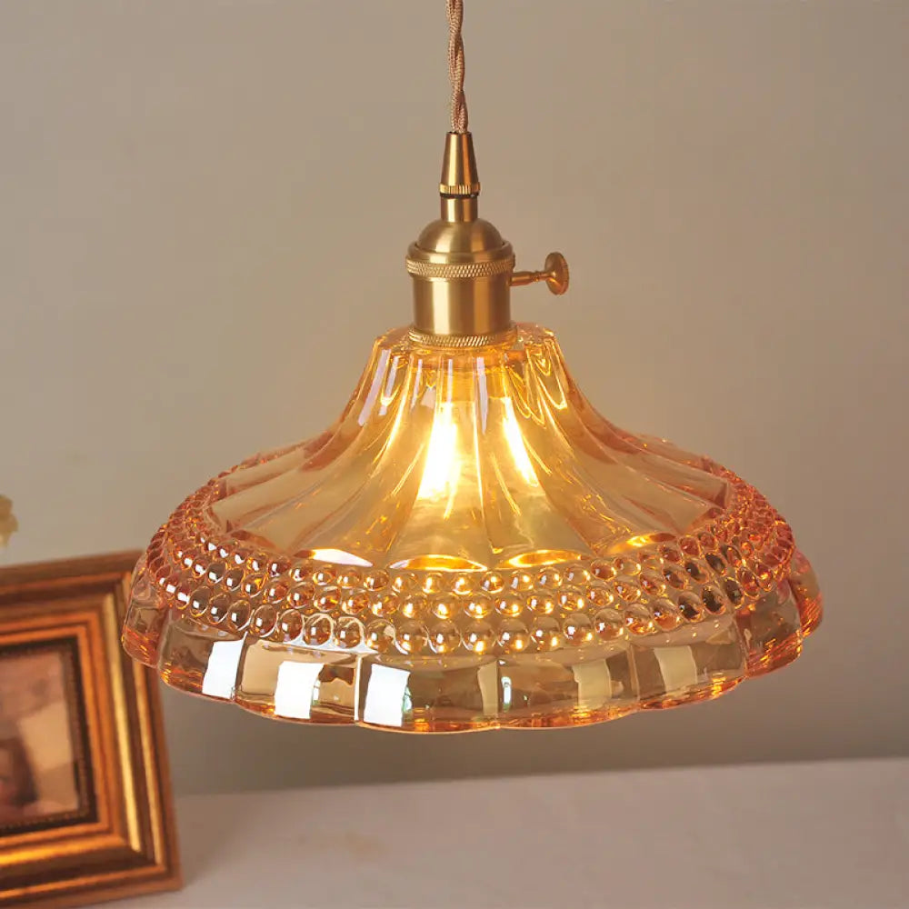 Sleek Amber Glass Pot Lid Pendant Light - Simplicity Style With 1-Bulb For Restaurants