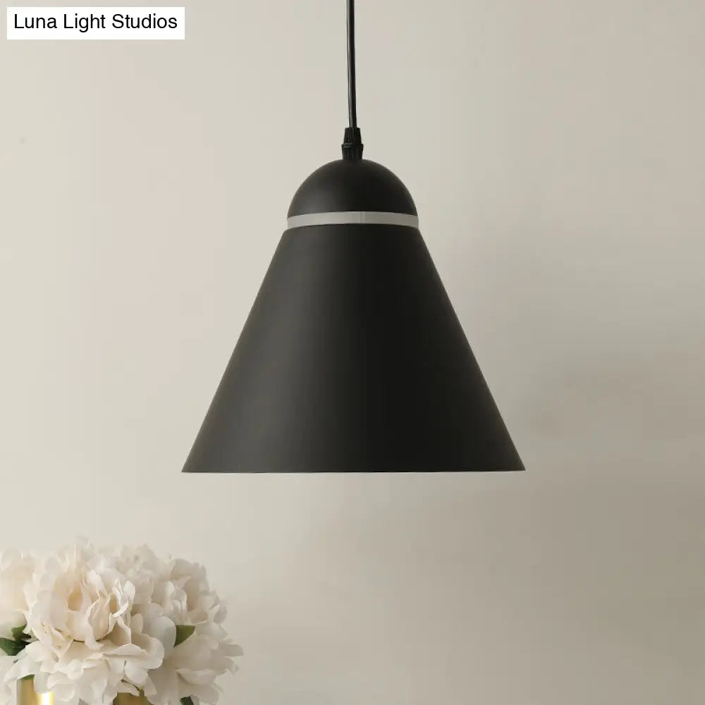 Sleek Metallic Hanging Light Fixture - Sliced Cone Design 1-Light Matte Black Pendant