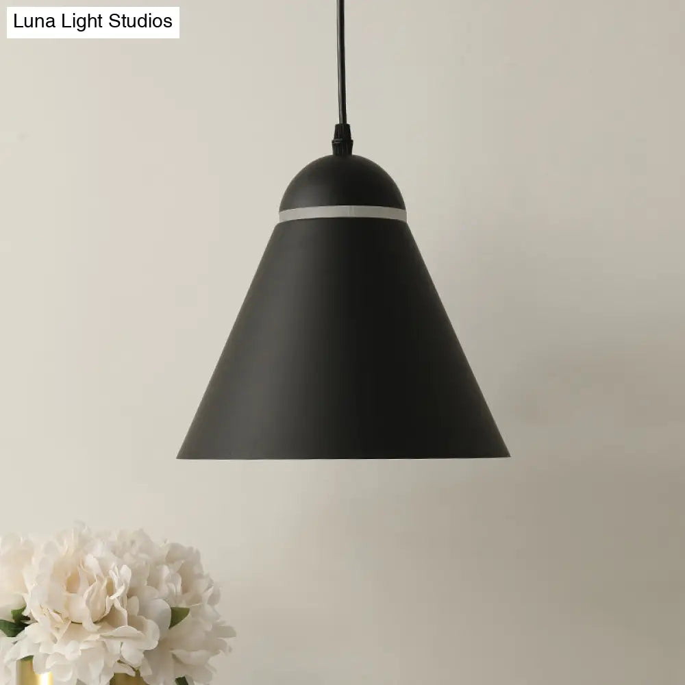 Sleek And Stylish Matte Black Metallic Cone Pendant Light Fixture With Sliced Design