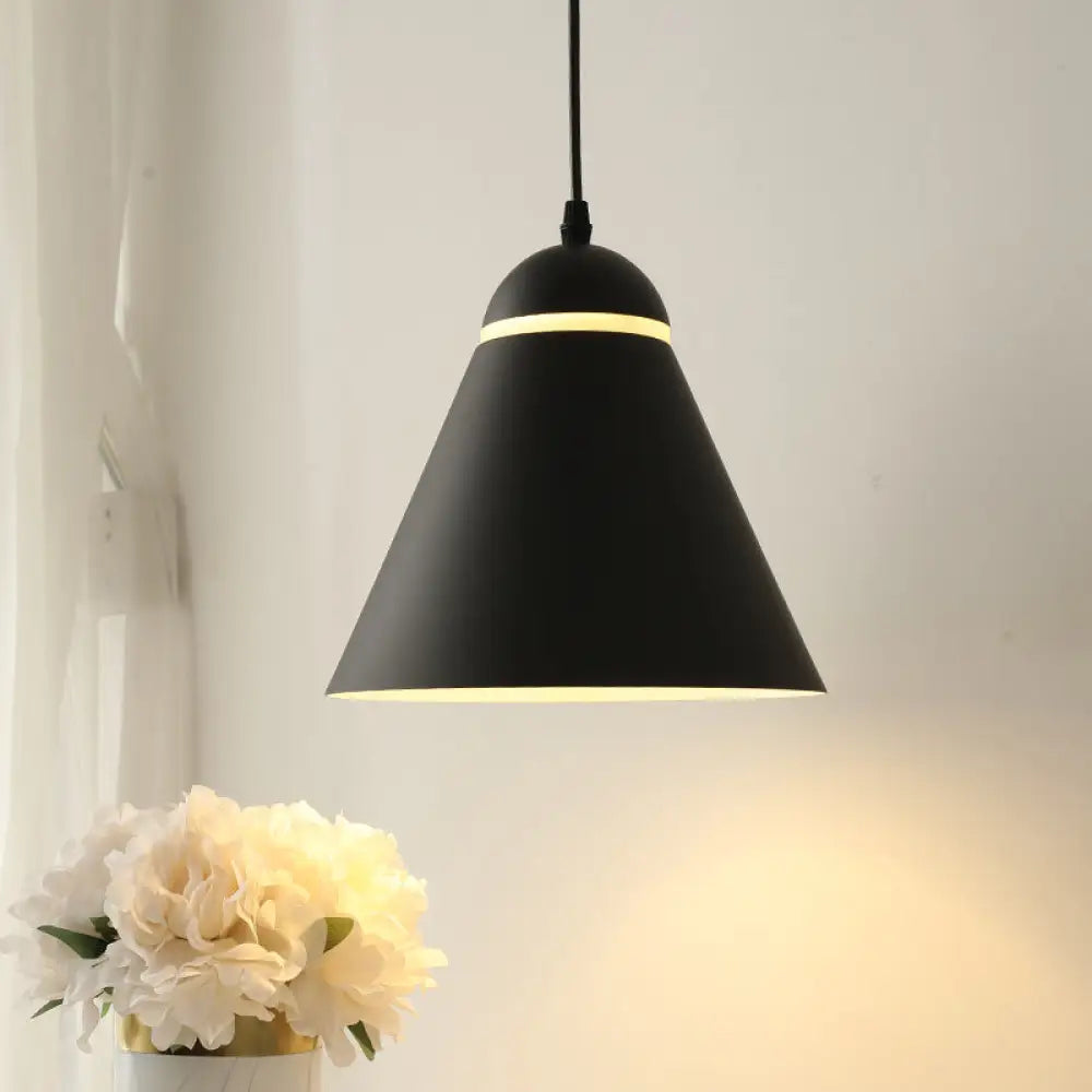 Sleek And Stylish Matte Black Metallic Cone Pendant Light Fixture With Sliced Design