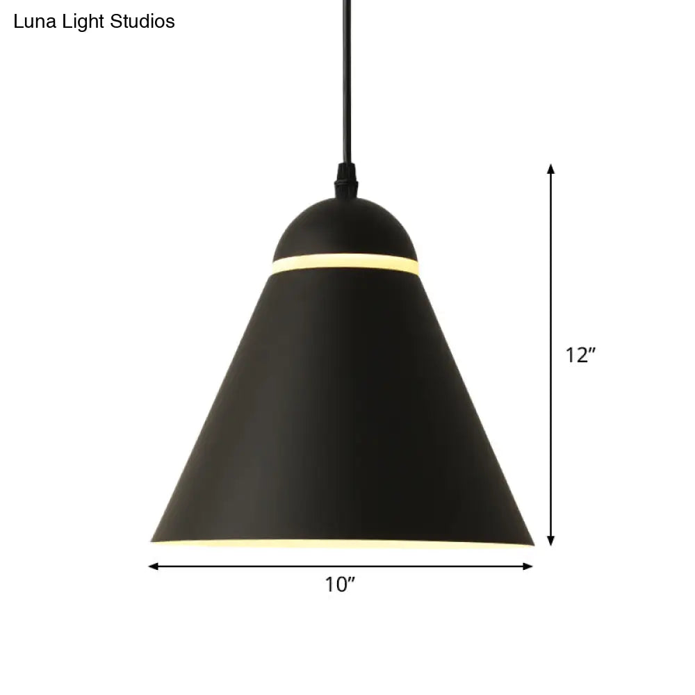 Sleek And Stylish Matte Black Metallic Cone Pendant Light Fixture With Sliced Design