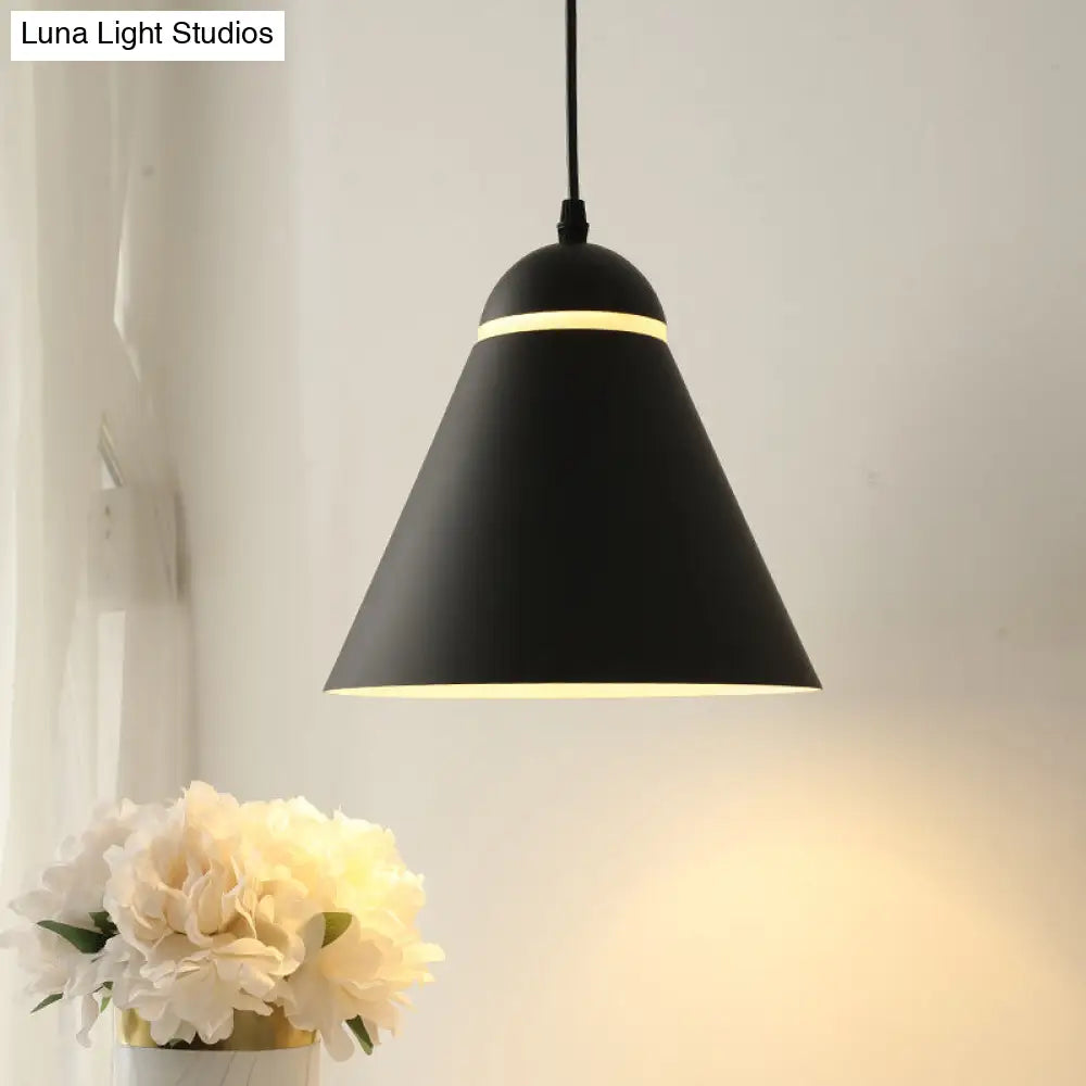 Sleek Metallic Hanging Light Fixture - Sliced Cone Design 1-Light Matte Black Pendant