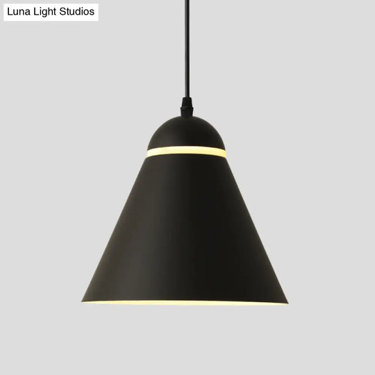 Sleek And Stylish Matte Black Metallic Cone Pendant Light Fixture With Sliced Design