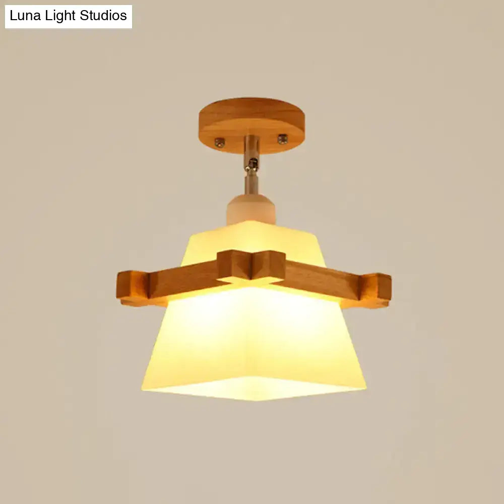 Sleek Asian Bamboo Geometric Semi Flush Mount Ceiling Light With Wood Finish