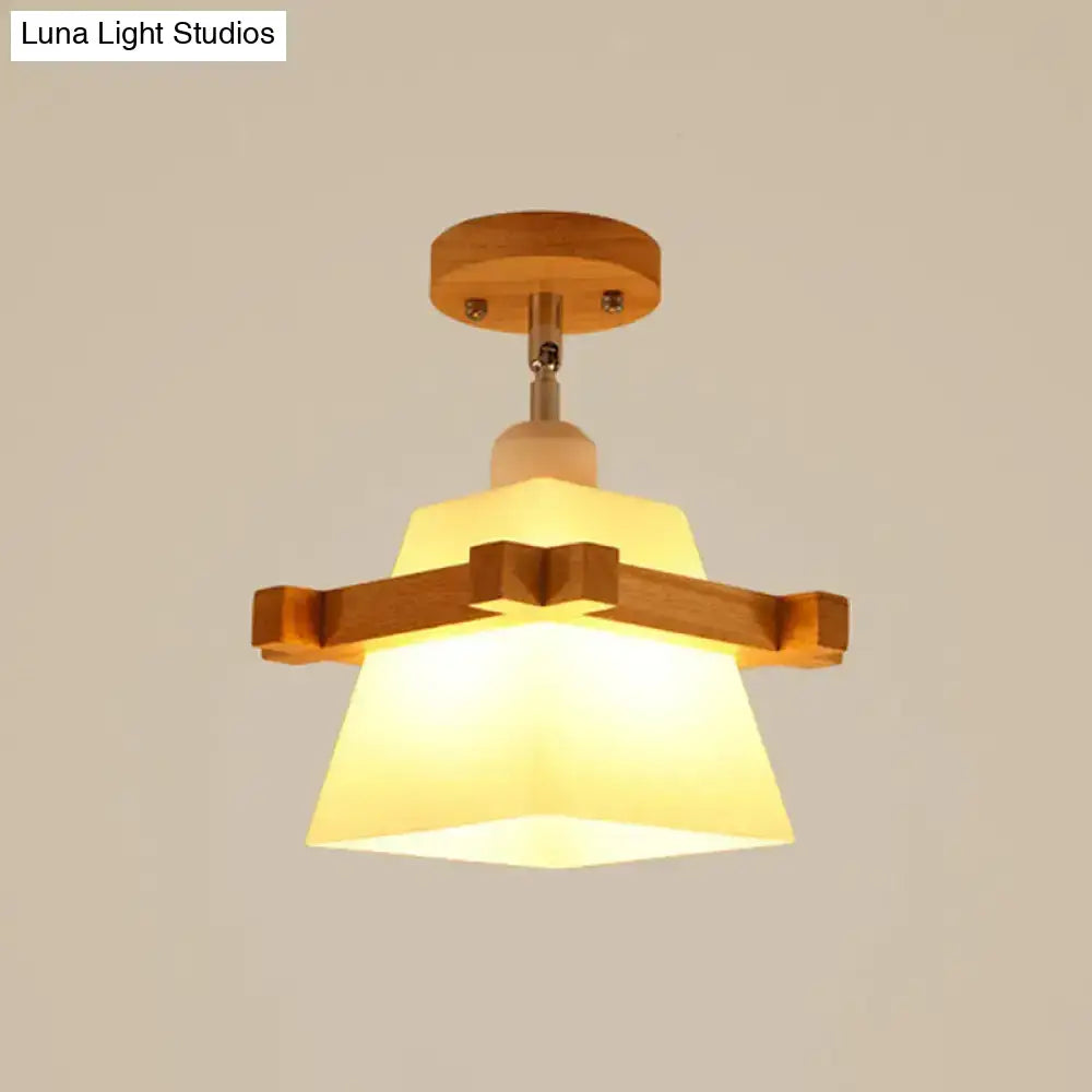 Sleek Asian Bamboo Geometric Semi Flush Mount Ceiling Light With Wood Finish