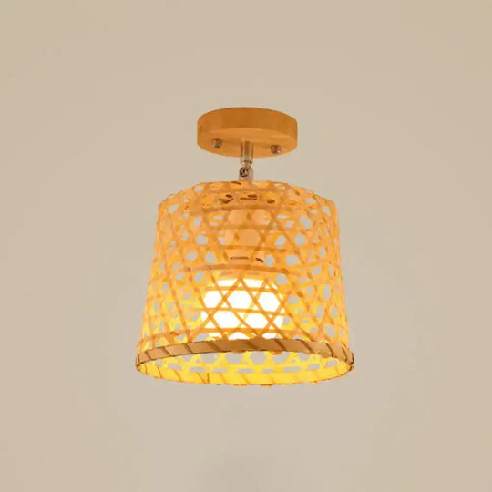 Sleek Asian Bamboo Geometric Semi Flush Mount Ceiling Light With Wood Finish / A