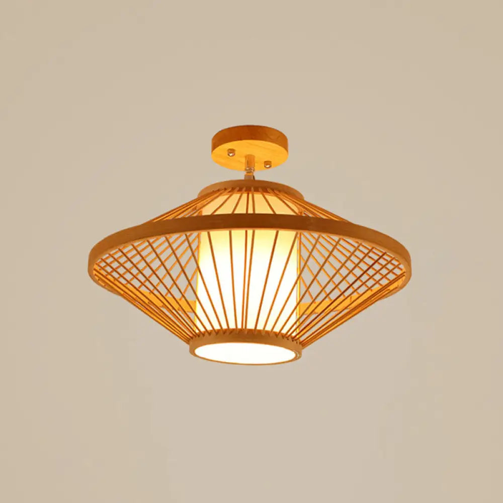 Sleek Asian Bamboo Geometric Semi Flush Mount Ceiling Light With Wood Finish / F